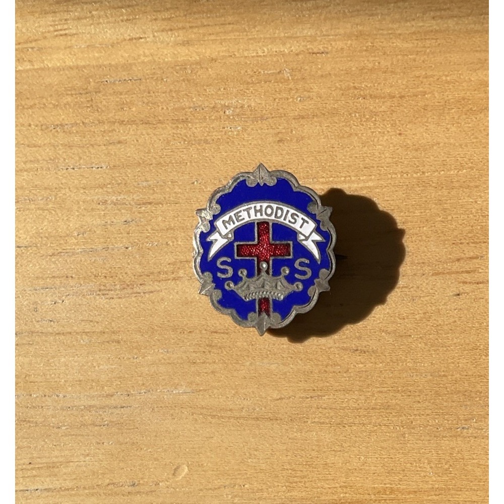 Vintage Sunday School Lapel Pin Little System Cross Crown Methodist Brooch